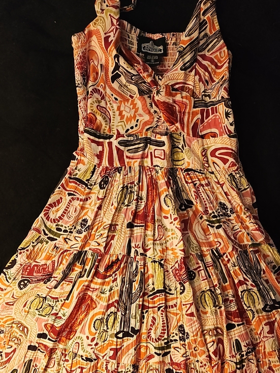 Angie Dresses & Skirts - Angie Multicolor Abstract Tiered Maxi Dress in Orange, Cream & Black